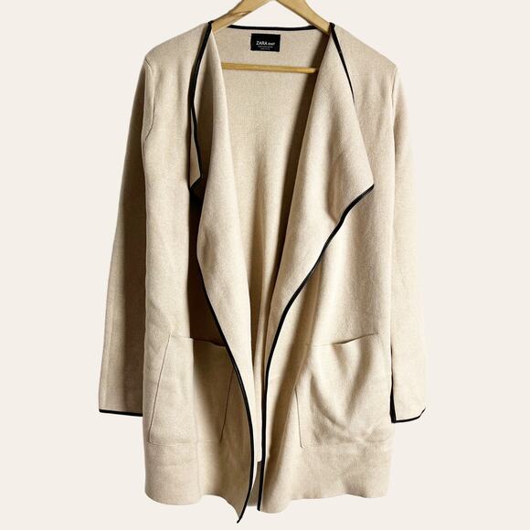 Zara Beige Knit Waterfall Open Front Cardigan Jacket Size M - Picture 3 of 12